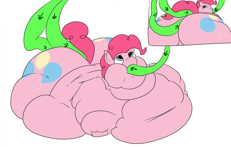 Size: 1280x818 | Tagged: anal insertion, artist:watertimdragon, derpibooru import, fat, hose, immobile, impossibly large belly, impossibly large butt, inflation, insertion, morbidly obese, obese, piggy pie, pinkie pie, pudgy pie, questionable, stuffing, triple penetration, vaginal insertion, weight gain