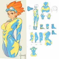 Size: 1200x1200 | Tagged: artist:doxy, breasts, busty spitfire, cleavage, curvy, derpibooru import, design, female, human, humanized, solo, solo female, spitfire, suggestive, wonderbolts uniform