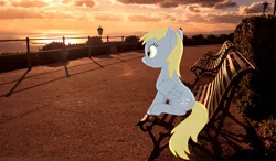 Size: 1024x600 | Tagged: safe, artist:gigasparkle, derpibooru import, derpy hooves, pegasus, pony, female, mare, ponies in real life, sitting, solo, sunset