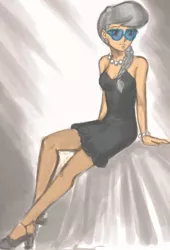 Size: 436x642 | Tagged: adult, artist:johnjoseco, artist:rainygami, clothes, derpibooru import, glasses, high heels, human, humanized, jewelry, looking away, older, older silver spoon, pantyhose, safe, shoes, silver spoon, skinny, strapless