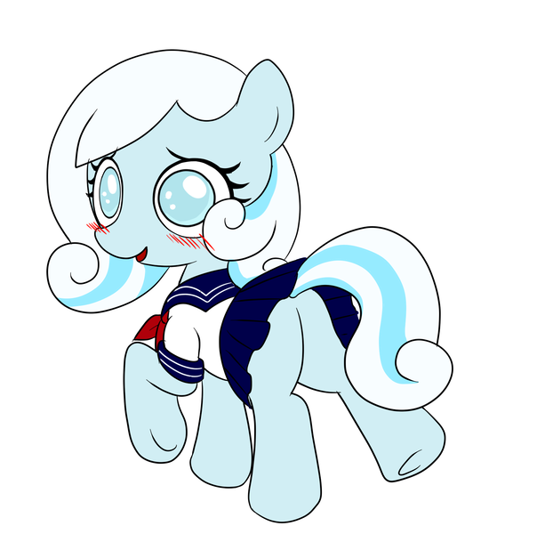 Size: 1542x1533 | Tagged: artist needed, blushing, bottomless, clothes, derpibooru import, featureless crotch, female, filly, looking back, no panties, no pupils, oc, oc:snowdrop, pleated skirt, plot, raised hoof, school uniform, simple background, skirt, skirt lift, solo, solo female, suggestive, underhoof, uniform, unofficial characters only, upskirt, white background