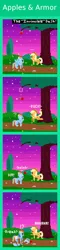 Size: 440x1820 | Tagged: applejack, armor, artist:zztfox, comic, derpibooru import, ghosts and goblins, pixel art, rainbow dash, reference, safe