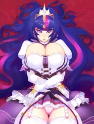 Size: 700x921 | Tagged: suggestive, artist:doxy, derpibooru import, twilight sparkle, twilight sparkle (alicorn), human, big breasts, breasts, busty twilight sparkle, cleavage, clothes, crown, dress, female, gloves, humanized, image, jewelry, jpeg, light skin, looking at you, panties, poni parade, regalia, solo, solo female, stockings, underwear