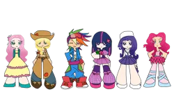 Size: 900x490 | Tagged: applejack, artist:ladycarroll, derpibooru import, fluttershy, humanized, line-up, mane six, panty and stocking with garterbelt, pinkie pie, rainbow dash, rarity, safe, style emulation, twilight sparkle