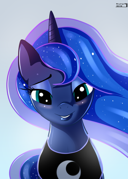 Size: 1124x1561 | Tagged: artist:skyline19, bedroom eyes, blushing, derpibooru import, looking, looking at you, portrait, princess luna, safe, solo