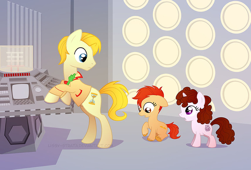 Size: 855x579 | Tagged: artist:lissystrata, cute, derpibooru import, doctor who, fifth doctor, foal, frock coat, mawdryn undead, nyssa, nyssa of traken, ponified, safe, tardis, tegan, tegan jovanka