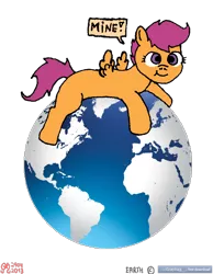 Size: 700x900 | Tagged: safe, artist:merkleythedrunken, derpibooru import, scootaloo, pegasus, pony, giant pegasus, giant pony, macro, pony bigger than a planet, world