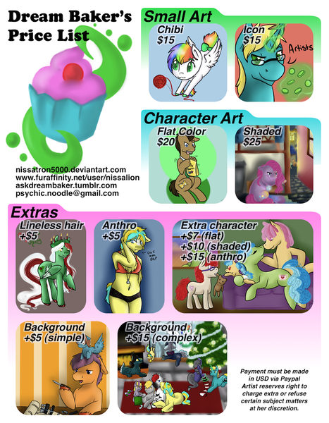 Size: 756x972 | Tagged: safe, artist:dreambaker, artist:nissatron5000, derpibooru import, doctor whooves, pinkie pie, time turner, twist, oc, advertisement, commission, commission info, parent:pinkie pie, pinkamena diane pie