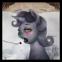 Size: 450x450 | Tagged: semi-grimdark, artist:crookedtrees, derpibooru import, sweetie belle, pony, unicorn, looking at you, solo