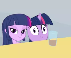 Size: 550x451 | Tagged: safe, derpibooru import, twilight sparkle, equestria girls, chocolate milk, double trouble, exploitable meme, funny, meme, spill, spilled milk, square crossover, xk-class end-of-the-world scenario