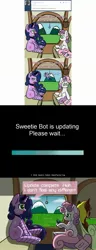 Size: 1024x2653 | Tagged: safe, artist:scramjet747, derpibooru import, sweetie belle, twilight sparkle, twilight sparkle (alicorn), alicorn, pony, robot, arial, art shift, comic, comic sans, female, future sweetie bot, game boy, mare, older, self ponidox, sweetie bot, sweetie bot replies