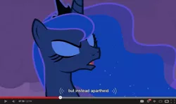 Size: 854x510 | Tagged: safe, derpibooru import, screencap, princess luna, luna eclipsed, solo, youtube caption