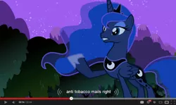 Size: 854x510 | Tagged: safe, derpibooru import, screencap, princess luna, luna eclipsed, solo, youtube caption