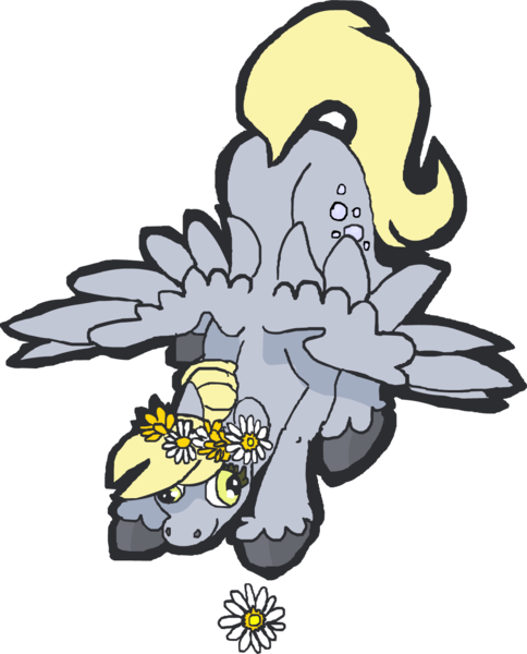 Size: 1074x1331 | Tagged: safe, artist:weepysheep, deleted from derpibooru, derpibooru import, part of a set, derpy hooves, pegasus, pony, female, floral head wreath, flower, flower in hair, flowerhorse, mare, simple background, smiling, solo, sticker, transparent background, unshorn fetlocks