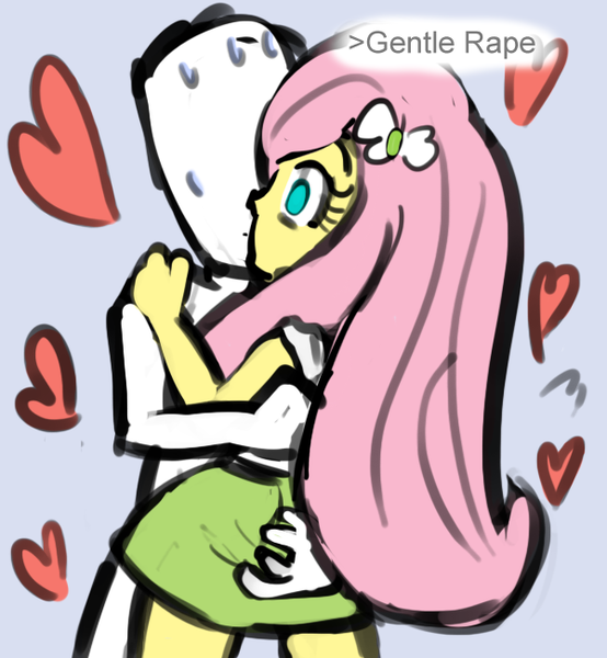 Size: 600x650 | Tagged: questionable, artist:livesmutanon, derpibooru import, fluttershy, oc, oc:anon, human, comic:based anon, equestria girls, /mlp/, colored, faith summers, gentle rape, grope, humanized, kissing