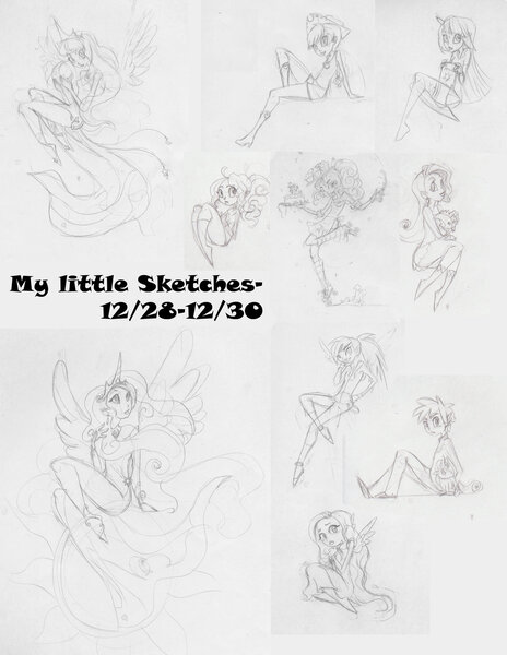 Size: 1280x1656 | Tagged: applejack, artist:rainekitty, derpibooru import, fluttershy, humanized, mane seven, mane six, monochrome, pinkie pie, princess celestia, princess luna, rainbow dash, rarity, royal sisters, safe, sketch, sketch dump, spike, twilight sparkle, wip