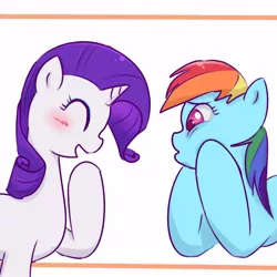 Size: 600x600 | Tagged: artist:nyankamedon, blushing, derpibooru import, laughing, pixiv, rainbow dash, rarity, safe