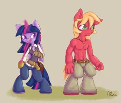 Size: 1000x850 | Tagged: safe, artist:alasou, deleted from derpibooru, derpibooru import, big macintosh, twilight sparkle, twilight sparkle (alicorn), alicorn, anthro, earth pony, bare chest, clothes, female, magic, male, rapier, shipping, straight, topless, twimac, weapon