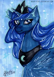 Size: 666x955 | Tagged: artist:madblackie, bust, derpibooru import, princess luna, safe, solo, traditional art