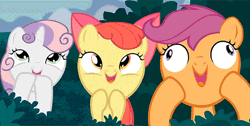 Size: 500x251 | Tagged: animated, apple bloom, artist:misterdavey, cutie mark crusaders, derp, derpibooru import, extreme speed animation, faic, laughing, laughingmares.jpg, safe, scootaloo, sweetie belle
