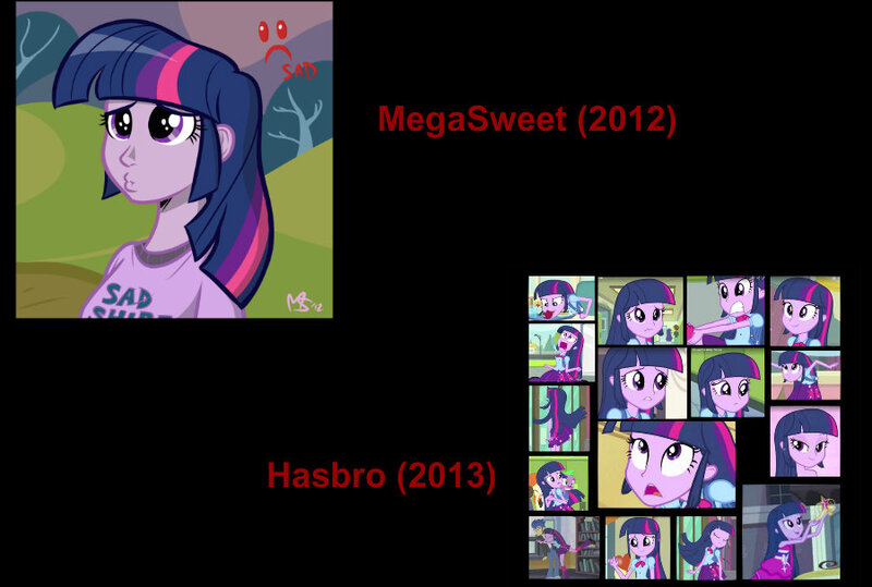 Size: 900x606 | Tagged: safe, artist:ashesg, artist:megasweet, artist:php50, derpibooru import, twilight sparkle, human, equestria girls, equestria girls (movie), comparison, duckface, equestria girls drama, hilarious in hindsight, humanized, pony coloring, pouting, similarities