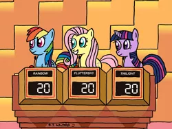 Size: 1024x768 | Tagged: artist:djgames, derpibooru import, fluttershy, game show, gameshow, rainbow dash, safe, twilight sparkle