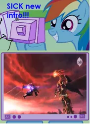 Size: 439x603 | Tagged: beast hunters, derpibooru import, exploitable meme, hub logo, optimus prime, predaking, rainbow dash, safe, transformers, transformers prime, tv meme