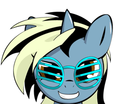 Size: 575x490 | Tagged: safe, artist:djscrwu, derpibooru import, oc, unofficial characters only, pony, unicorn, animated, glare, grin, headbob, looking at you, shutter shades, smiling, solo, sunglasses