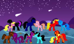 Size: 1153x692 | Tagged: safe, artist:roseprincessmitia, derpibooru import, oc, unofficial characters only, earth pony, pegasus, pony, pony creator, female, love, male, nuzzling, quality, shipping, shooting stars, stars, straight