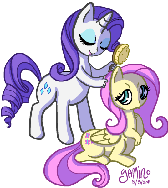 Size: 1100x1230 | Tagged: artist:yamino, brush, derpibooru import, fluttershy, rarity, safe, taur