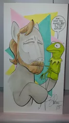 Size: 600x1064 | Tagged: andy you magnificent bastard, artist:andypriceart, beard, derpibooru import, jim henson, kermit the frog, ponified, safe, the muppets