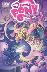 Size: 901x1367 | Tagged: artist:agnesgarbowska, comic, costume, cover, derpibooru import, fluttershy, hot topic, idw, official, princess luna, private pansy, safe, spike, star swirl the bearded, traditional royal canterlot voice, twilight sparkle