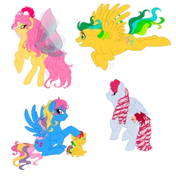 Size: 1000x1000 | Tagged: safe, artist:masqueadrift, derpibooru import, masquerade (g1), rosedust, sugar apple, sweet pop (g1), tic tac toe (g1), earth pony, flutter pony, pegasus, pony, female, foal, g1, mare, queen rosedust