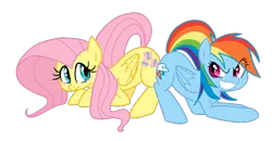 Size: 744x388 | Tagged: artist:elslowmo, artist:jessy, butt bump, butt to butt, butt touch, colored, derpibooru import, fluttershy, rainbow dash, safe