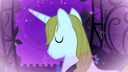 Size: 704x396 | Tagged: animated, derpibooru import, eyebrows, floppy ears, flower in mouth, garden, grand galloping gala, mouth hold, prince blueblood, rose, rose in mouth, safe, screencap, solo, sparkles, the best night ever, windswept mane