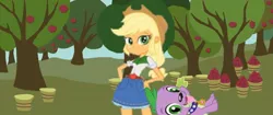 Size: 1600x674 | Tagged: safe, artist:zxinsanity, derpibooru import, applejack, spike, dog, equestria girls, alternate universe, eqg promo pose set, equestria girls: the parody series, humanized, spike the dog, youtube