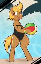 Size: 1198x1871 | Tagged: safe, artist:redintravenous, derpibooru import, oc, oc:beach ball, unofficial characters only, pony, beach ball, bipedal, bracelet, clothes, swimsuit