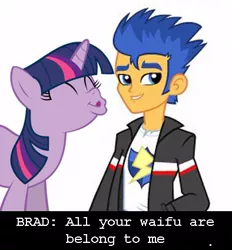 Size: 394x425 | Tagged: safe, derpibooru import, flash sentry, twilight sparkle, equestria girls, all your base are belong to us, exploitable meme, female, flashlight, human flash sentry x pony twilight, imminent kissing, interspecies, kissing, male, meme, shipping, straight, waifu, waifu thief, zero wing