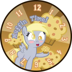 Size: 600x600 | Tagged: safe, artist:midnytesketch, derpibooru import, derpy hooves, pegasus, pony, blushing, clock, cute, female, mare, muffin, solo