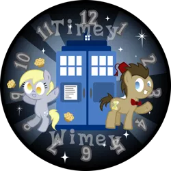 Size: 600x600 | Tagged: safe, artist:midnytesketch, derpibooru import, derpy hooves, doctor whooves, time turner, pegasus, pony, bowtie, clock, doctor who, female, fez, hat, mare, muffin, tardis