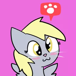 Size: 550x550 | Tagged: :3, artist:pikurosonai00, blushing, cat, dead source, derpibooru import, derpy hooves, kitten, paws, safe, simple background, smiling, solo, species swap