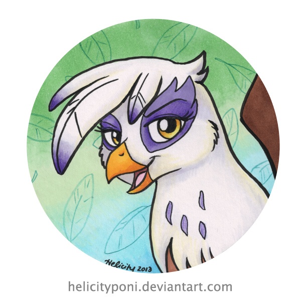 Size: 600x600 | Tagged: safe, artist:helicityponi, derpibooru import, gilda, gryphon, bust, feather, female, image, jpeg, looking at you, open mouth, solo, traditional art, wings