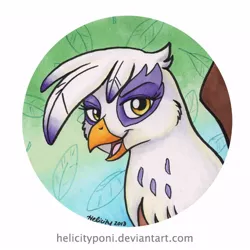 Size: 600x600 | Tagged: safe, artist:helicityponi, derpibooru import, gilda, gryphon, bust, feather, female, image, jpeg, looking at you, open mouth, solo, traditional art, wings