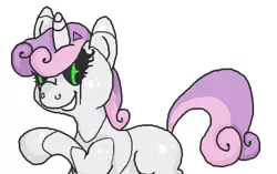 Size: 504x316 | Tagged: artist needed, safe, derpibooru import, sweetie belle, pony, robot, unicorn, blank flank, female, filly, foal, hooves, horn, simple background, smiling, solo, sweetie bot, teeth, white background