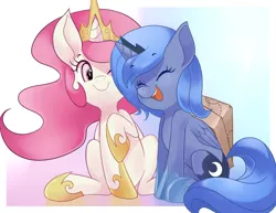 Size: 990x765 | Tagged: safe, artist:sallymon, derpibooru import, princess celestia, princess luna, anime, cewestia, cute, filly, happy, woona, younger