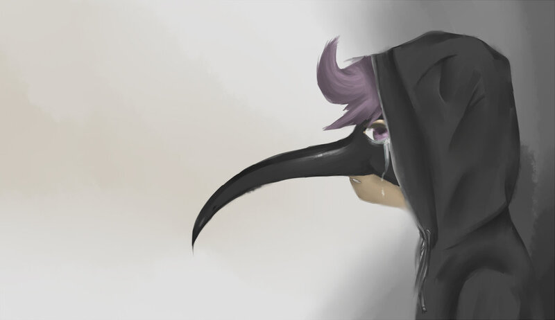 Size: 1175x679 | Tagged: artist:potheadsam, clothes, crying, derpibooru import, hoodie, mask, plague doctor, plague doctor mask, safe, scootaloo, solo