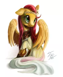 Size: 800x973 | Tagged: artist:tsitra360, clothes, derpibooru import, dress, flower, flower in hair, fluttershy, hippieshy, safe