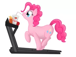 Size: 1280x960 | Tagged: artist:8aerondight8, chubby, derpibooru import, drink, exercise, fast food, fat, food, french fries, pinkie pie, safe, solo, treadmill