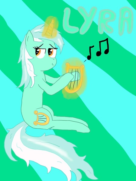 Size: 774x1032 | Tagged: artist:riky9797, derpibooru import, lyra heartstrings, lyre, music, music notes, safe