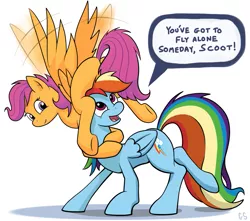 Size: 985x870 | Tagged: safe, artist:gsphere, derpibooru import, rainbow dash, scootaloo, dialogue, duo, speech bubble